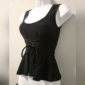 Guess Black Lace-Up Corset Peplum Top. Sixe XS.